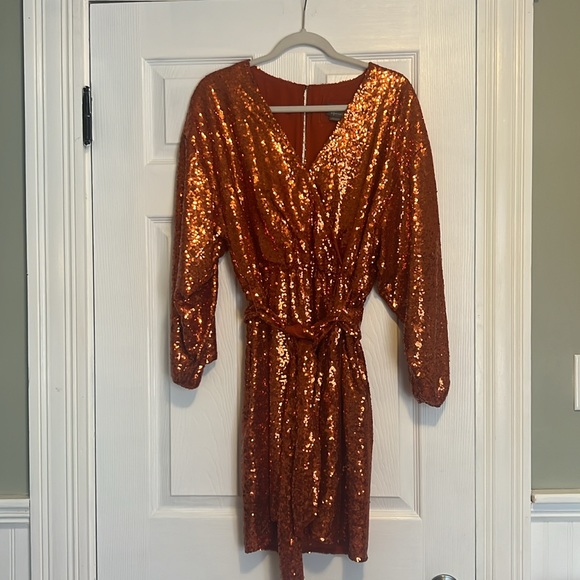 Anthropologie - Lizabette Wrap Dress -Orange Sequins - Picture 4 of 6